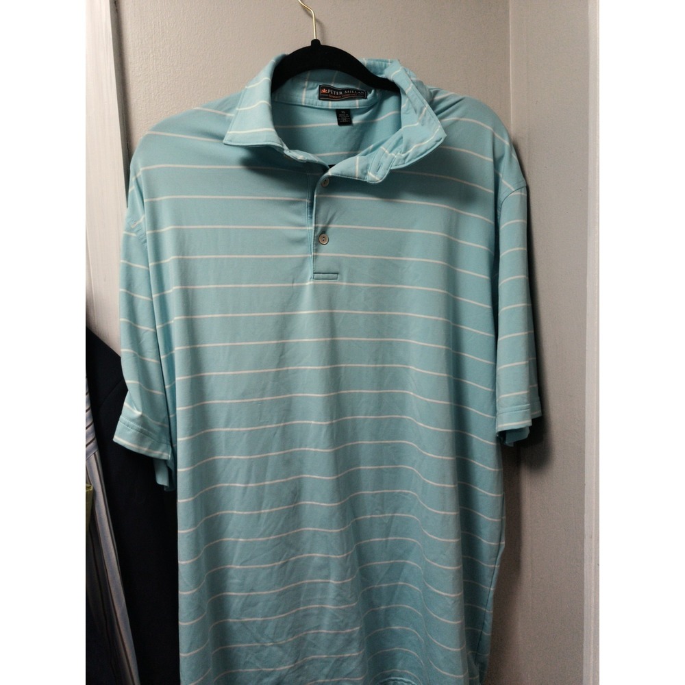 Peter Millar Summer Comfort Golf Polo XL Light Blue White Stripes Short Sleeve - Picture 3 of 6